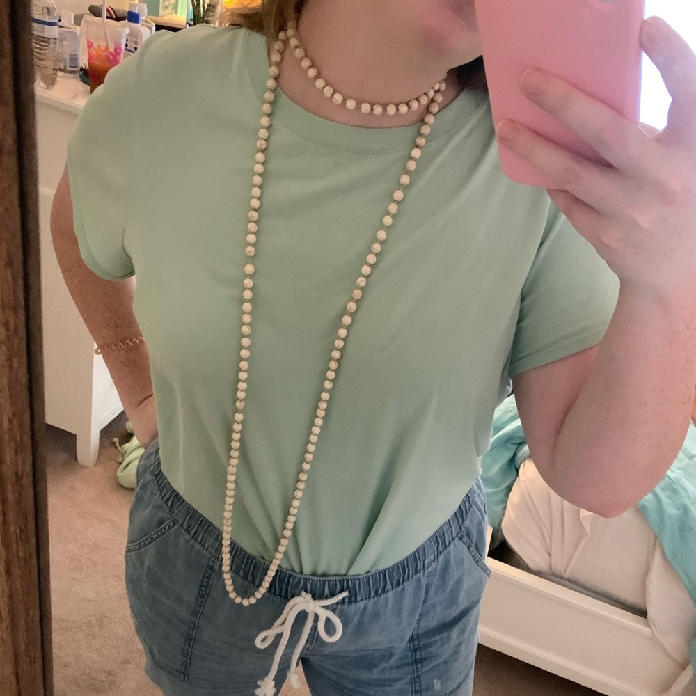 Long beaded marble wrap necklace